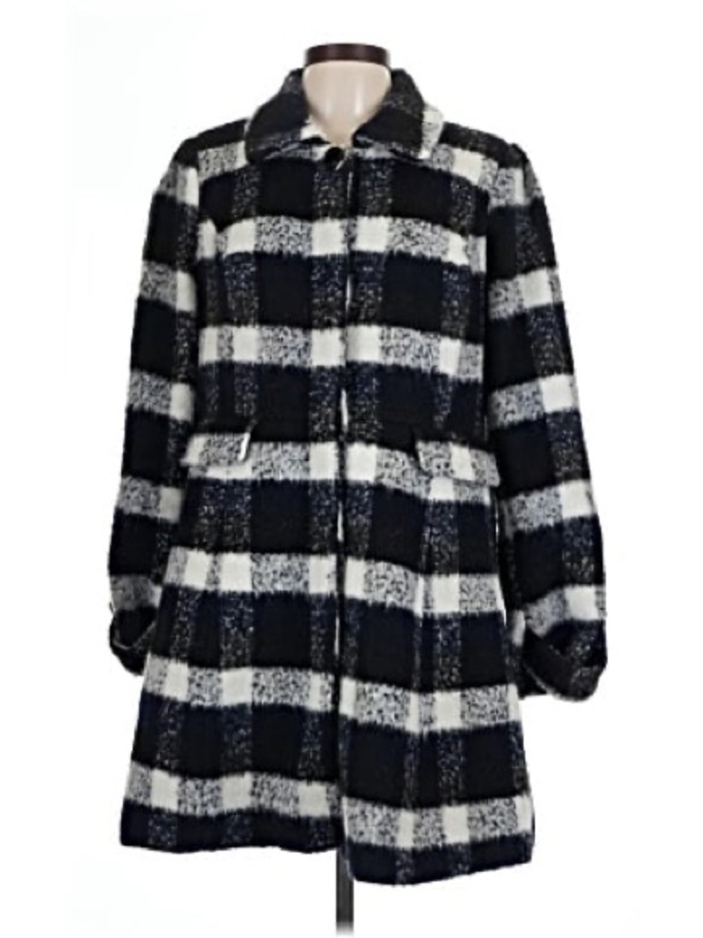 ModCloth Black & White Plaid Wool-Blend Peacoat